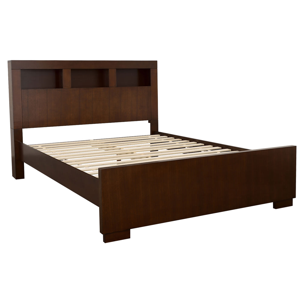 Savannah Wood Queen LED Storage Bookcase Bed Cappuccino