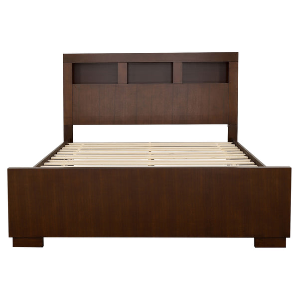 Savannah Wood Queen LED Storage Bookcase Bed Cappuccino