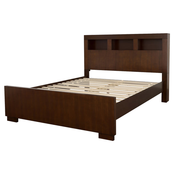 Savannah Wood Queen LED Storage Bookcase Bed Cappuccino