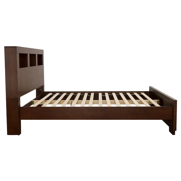 Savannah Wood Queen LED Storage Bookcase Bed Cappuccino