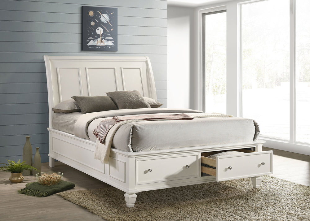 Coastal Bay Wood Queen Storage Panel Bed Cream White