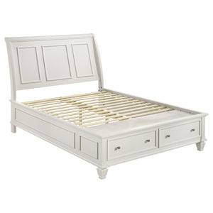 Coastal Bay Wood Queen Storage Panel Bed Cream White