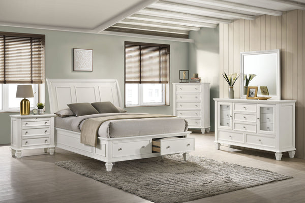 Coastal Bay Wood Queen Storage Panel Bed Cream White