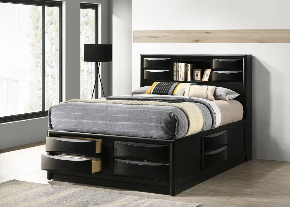 Callista Wood Queen Storage Bookcase Bed Black