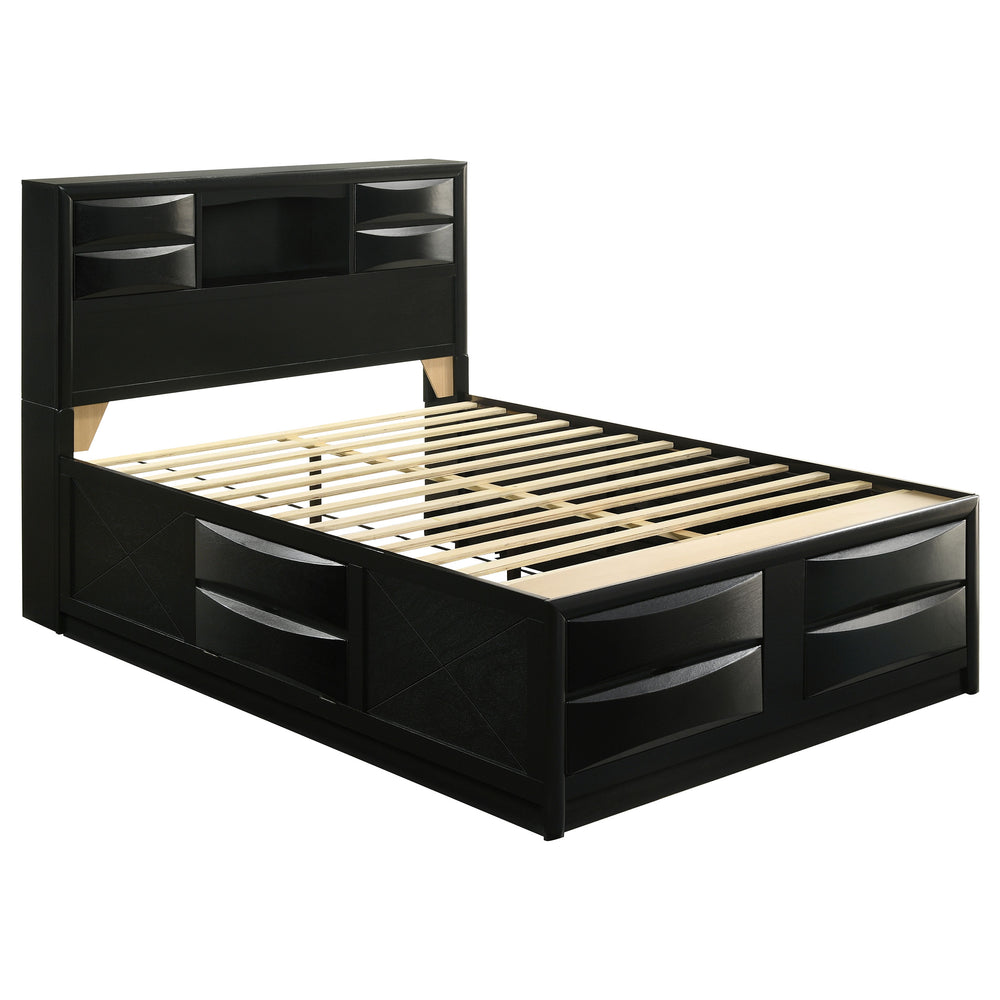 Callista Wood Queen Storage Bookcase Bed Black