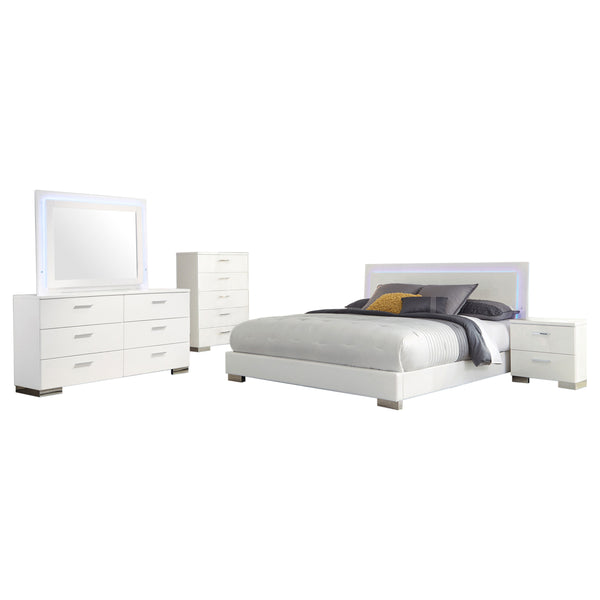 Leandro 5-Piece Queen Bedroom Set White High Gloss