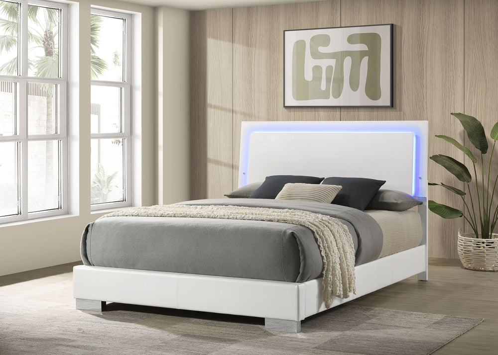 Lorenzo Wood Queen LED Panel Bed White High Gloss