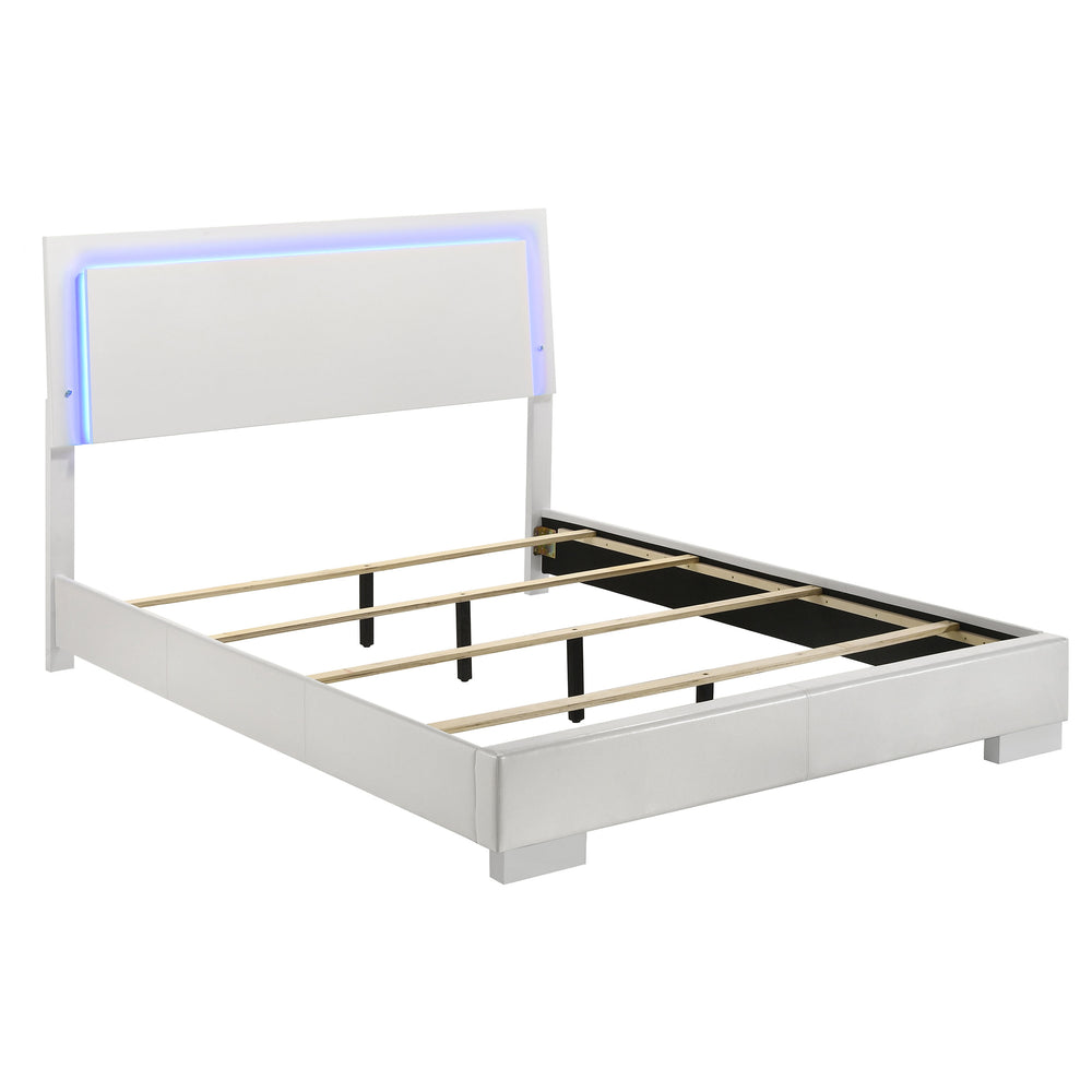 Lorenzo Wood Queen LED Panel Bed White High Gloss