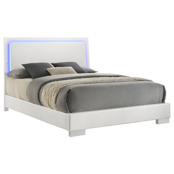 Lorenzo Wood Queen LED Panel Bed White High Gloss