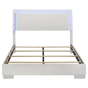 Lorenzo Wood Queen LED Panel Bed White High Gloss