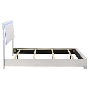 Lorenzo Wood Queen LED Panel Bed White High Gloss