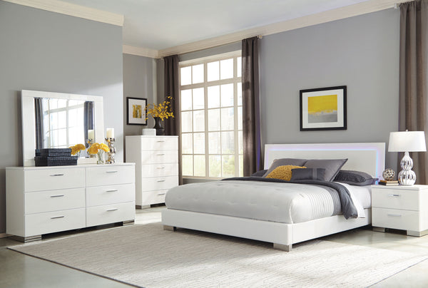 Lorenzo Wood Queen LED Panel Bed White High Gloss