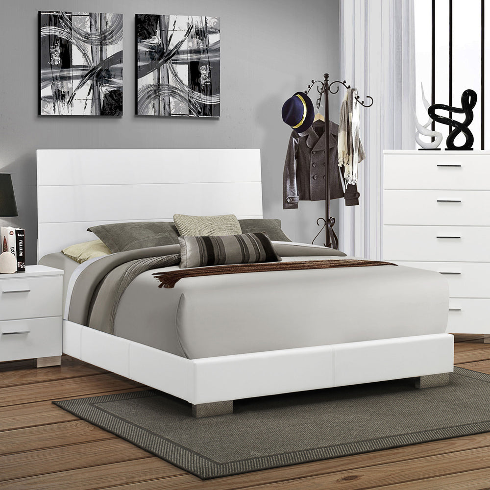 Genevieve Wood Queen Panel Bed White High Gloss