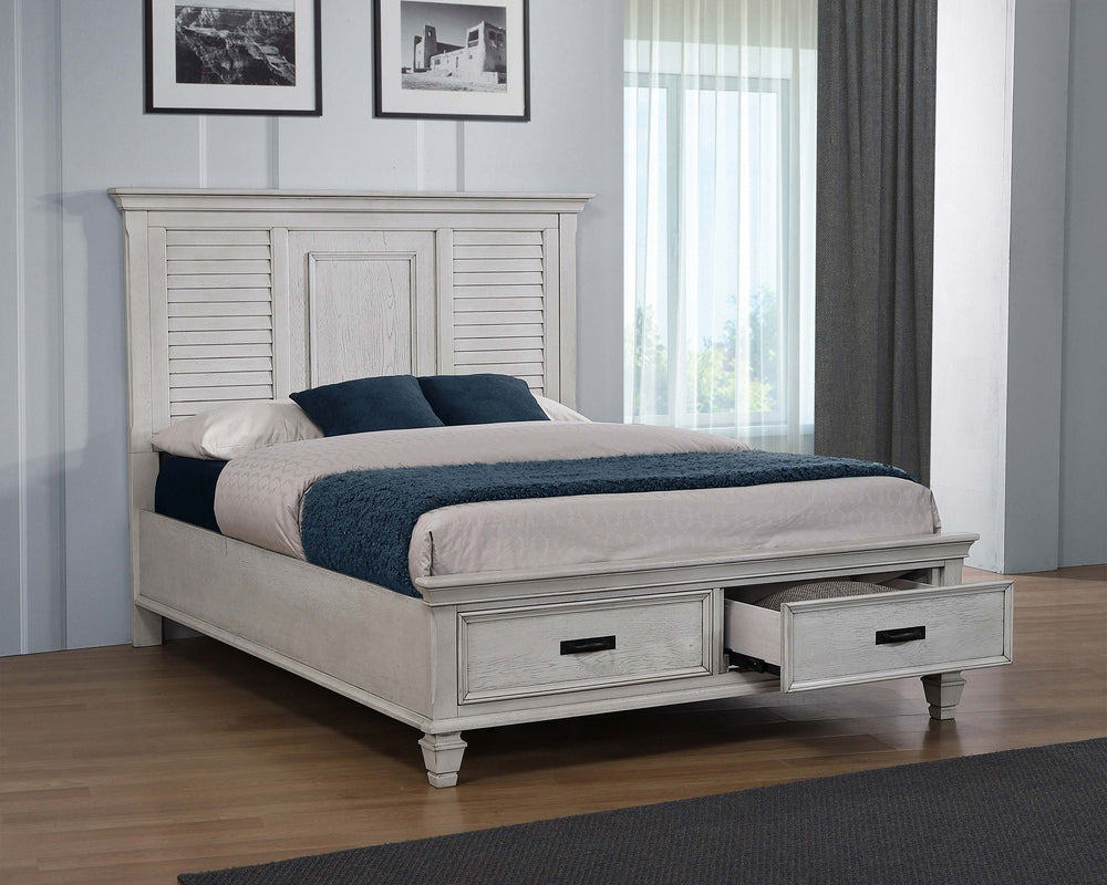 Caleb Wood Queen Storage Panel Bed Distressed White