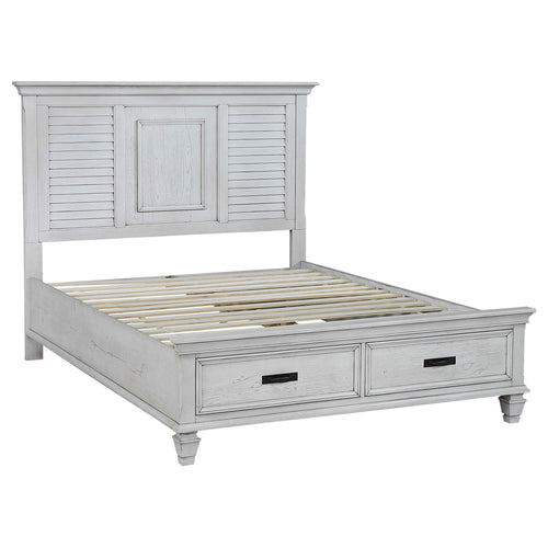 Caleb Wood Queen Storage Panel Bed Distressed White