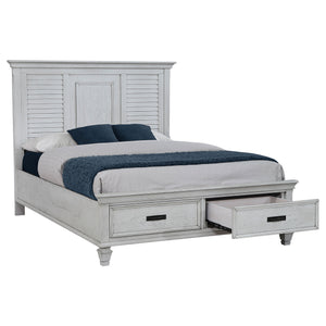 Caleb Wood Queen Storage Panel Bed Distressed White