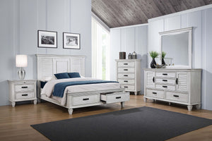 Caleb Wood Queen Storage Panel Bed Distressed White