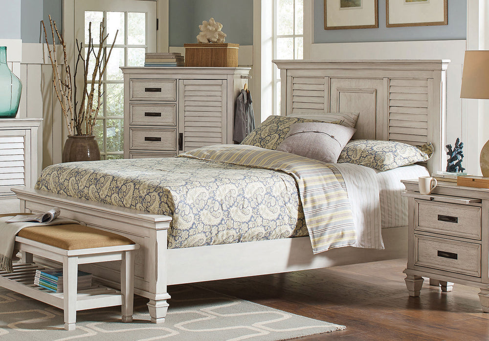 Maverick Wood Queen Panel Bed Distressed White