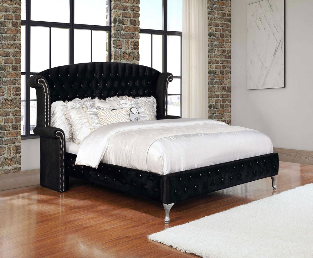 Adeline Upholstered Queen Wingback Bed Black