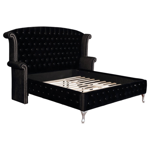 Adeline Upholstered Queen Wingback Bed Black