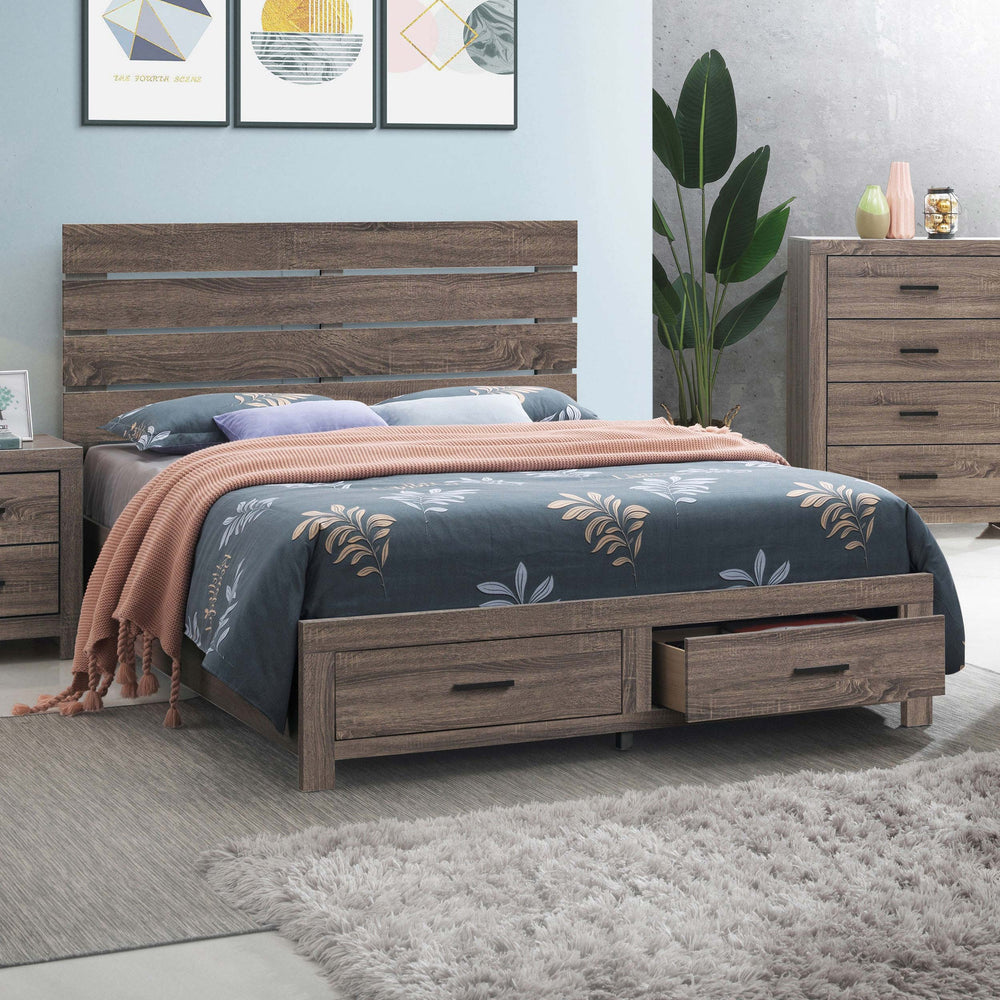 Windsor Wood Queen Storage Panel Bed Barrel Oak