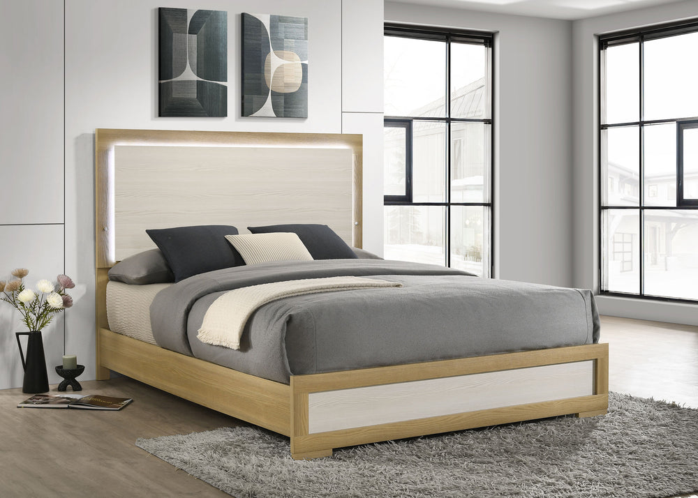 Tanner Wood Queen LED Panel Bed Natural and White