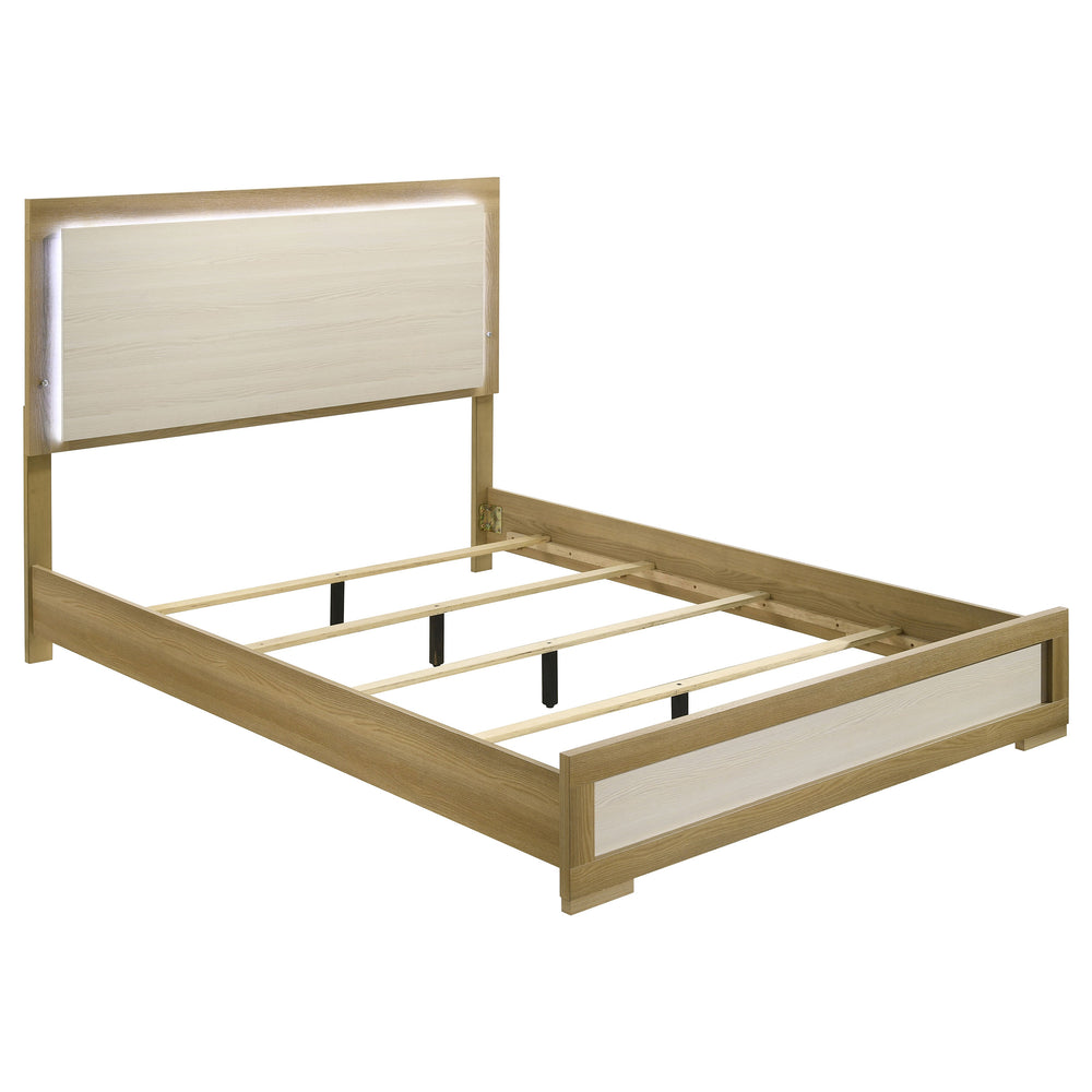 Tanner Wood Queen LED Panel Bed Natural and White