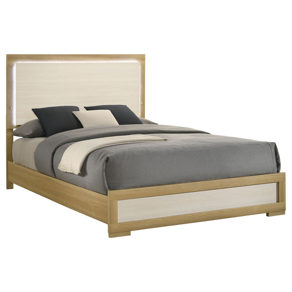 Tanner Wood Queen LED Panel Bed Natural and White