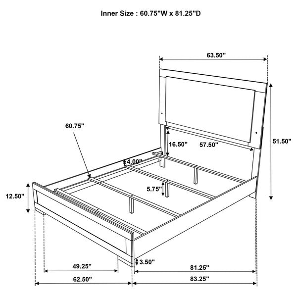 Alaric Queen Panel Bed LED Headboard White High Gloss