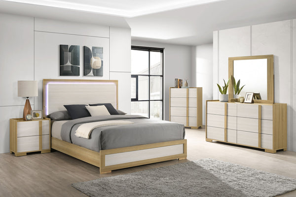 Tanner Wood Queen LED Panel Bed Natural and White