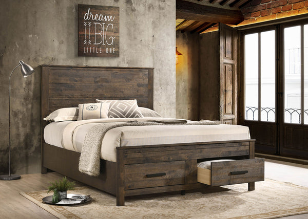 Halstead Wood Queen Storage Panel Bed Rustic Golden Brown