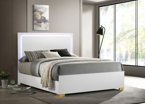 Sylvia Wood Queen LED Panel Bed White