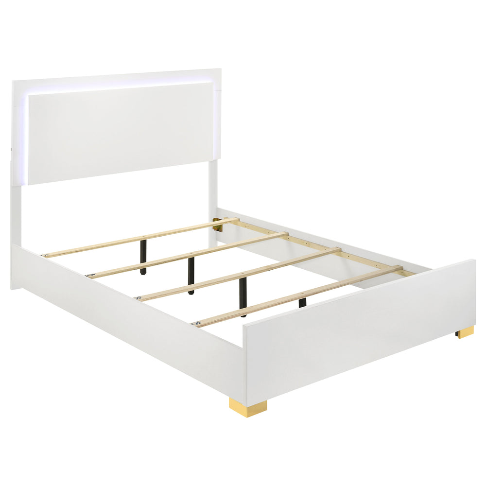 Sylvia Wood Queen LED Panel Bed White