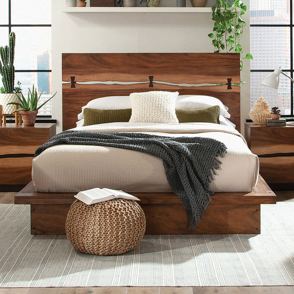 Everett Wood Queen Panel Bed Smokey Walnut and Coffee Bean