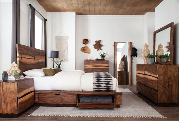 Jasper Wood Queen Storage Panel Bed Smokey Walnut