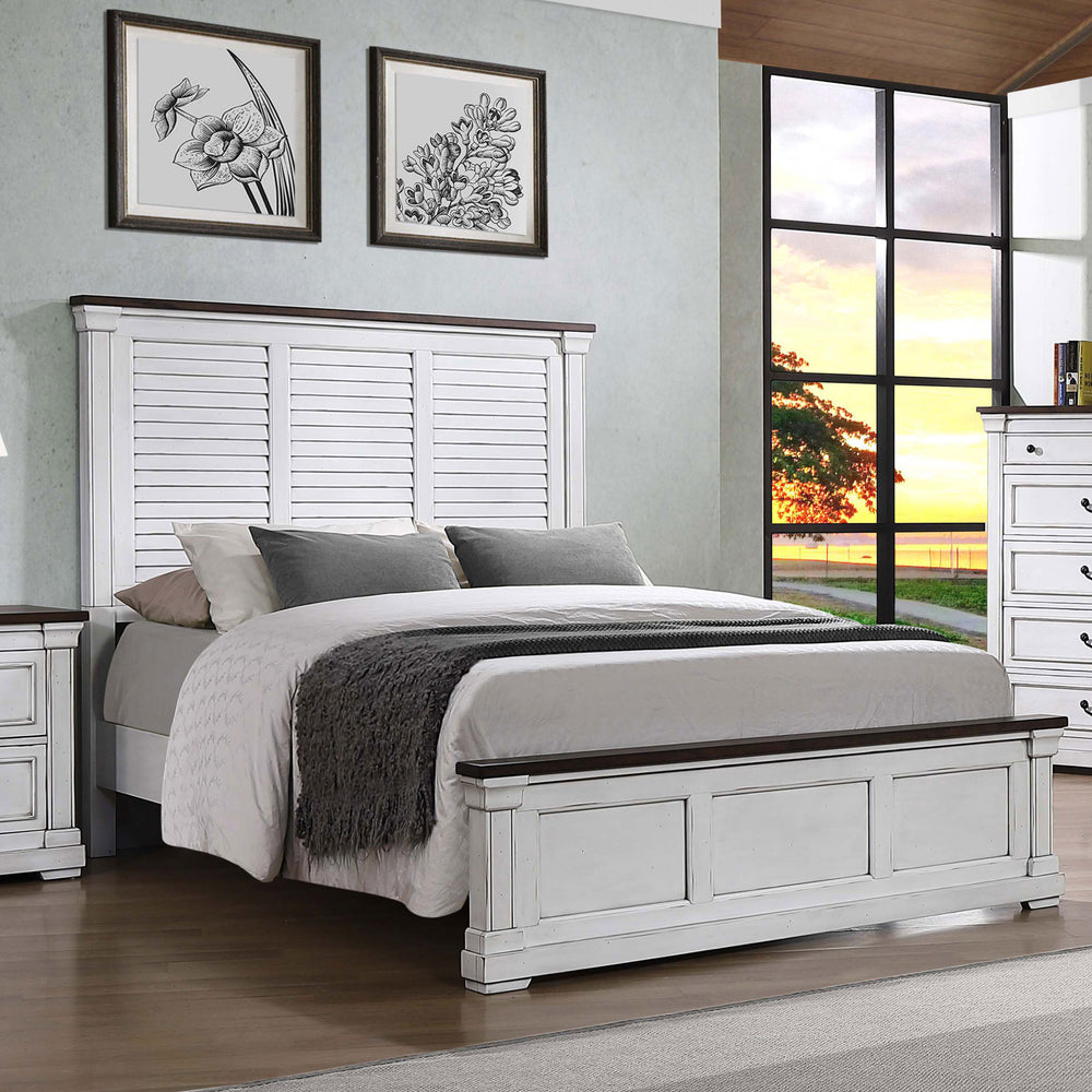 Brockwood Wood Queen Panel Bed Distressed White