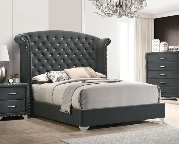 Cassian Upholstered Queen Wingback Bed Grey