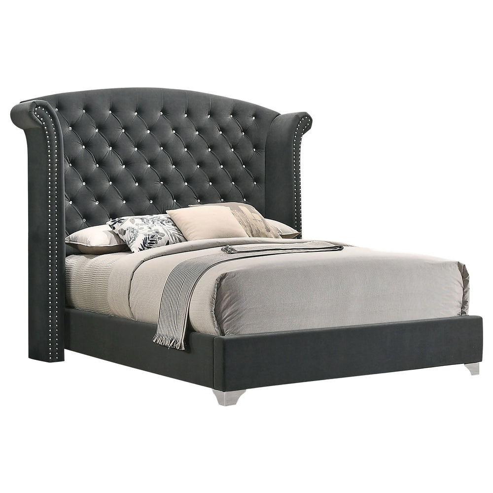 Cassian Upholstered Queen Wingback Bed Grey