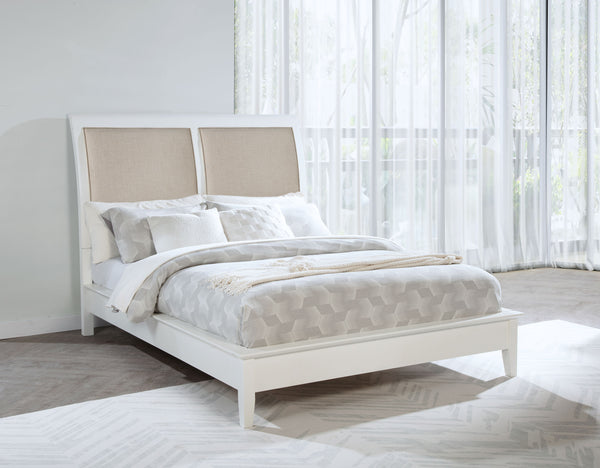 Lucian 56-Inch Upholstered Queen Panel Bed White