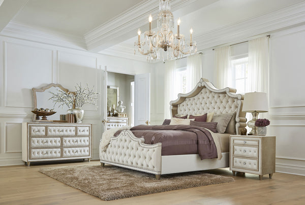 Seraphina Upholstered Queen Panel Bed Ivory and Camel