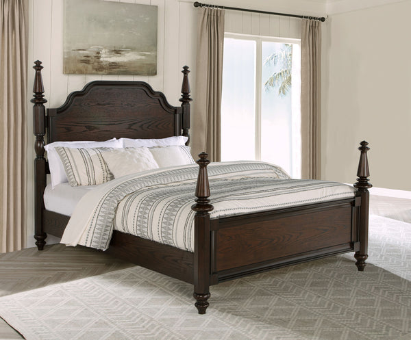 Everest 63-Inch Four Poster Queen Bed Dark Oak