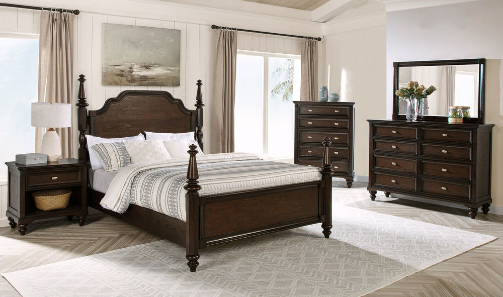 Everest 63-Inch Four Poster Queen Bed Dark Oak