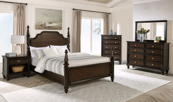 Everest 63-Inch Four Poster Queen Bed Dark Oak