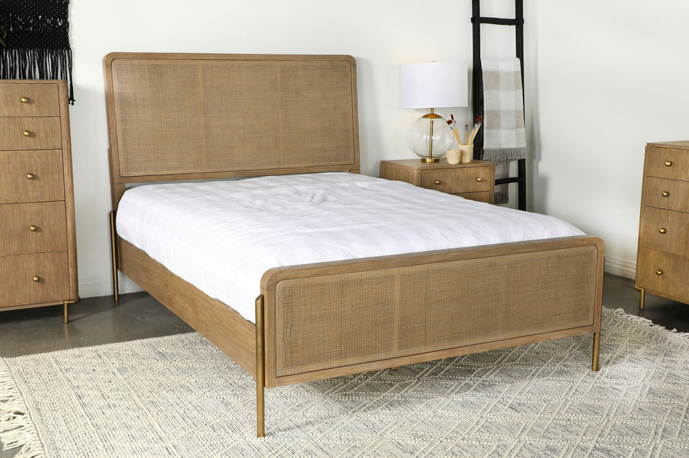 Fiorella Rattan Queen Panel Bed Sand Wash and Natural Cane