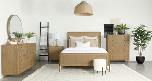 Fiorella Rattan Queen Panel Bed Sand Wash and Natural Cane