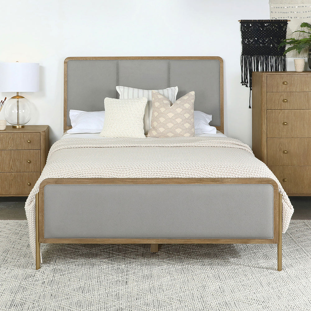 Jasmine Upholstered Queen Panel Bed Sand Wash and Grey