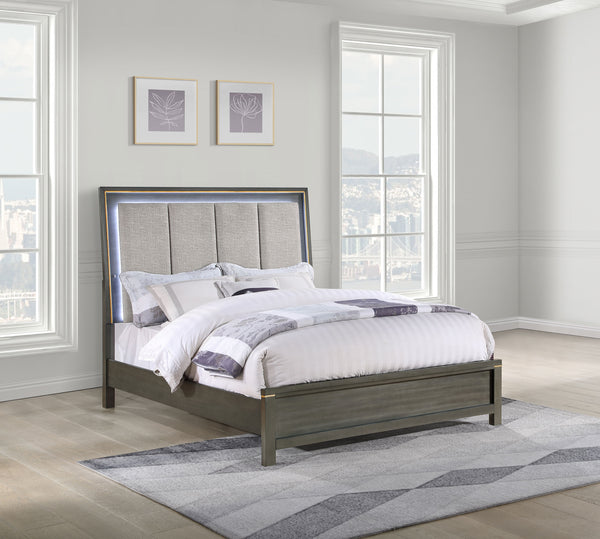 Jaxon Wood Queen LED Panel Bed Grey