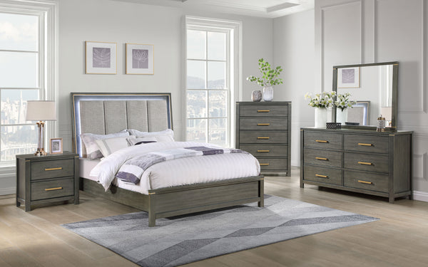 Jaxon Wood Queen LED Panel Bed Grey