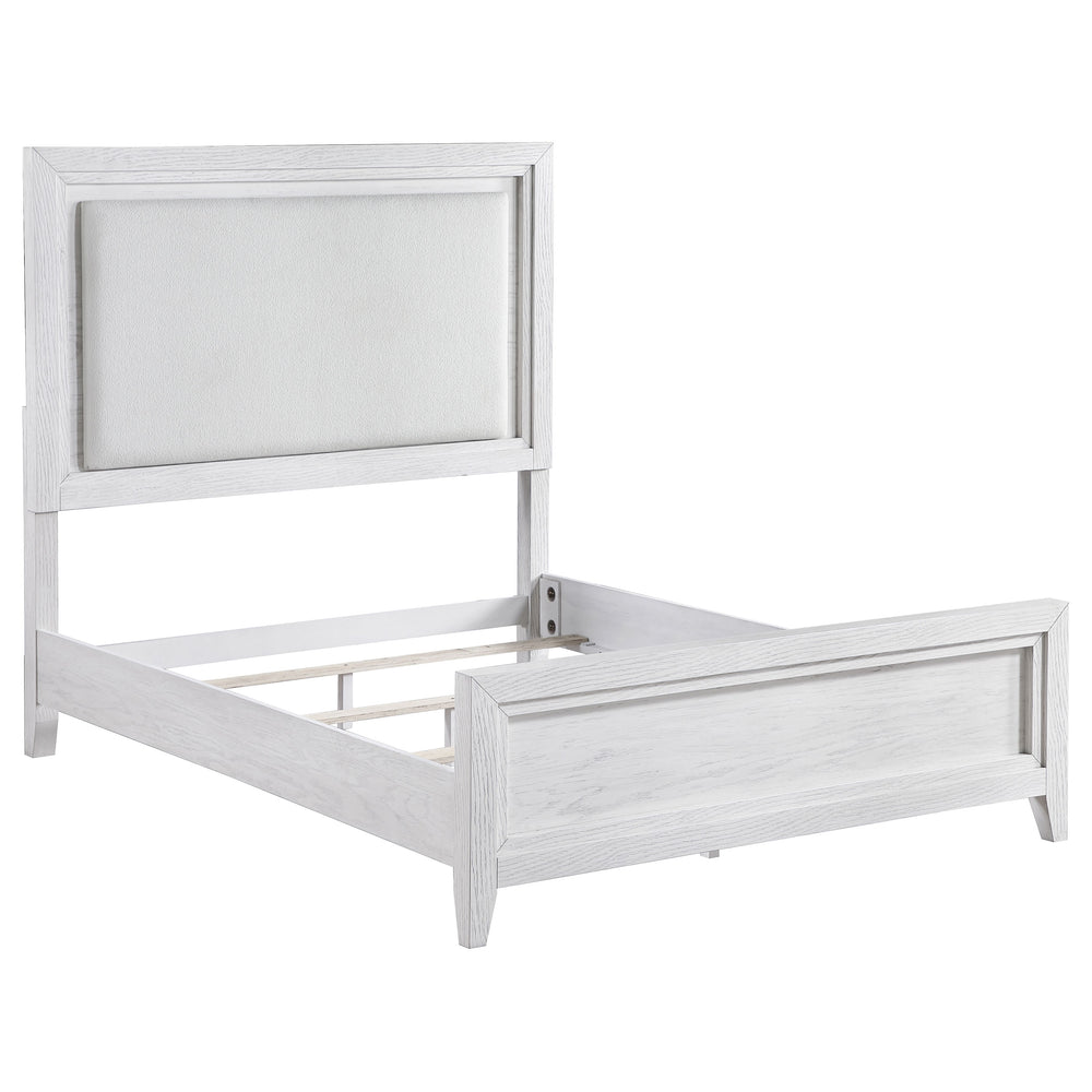 Emory Queen Upholstered Panel Bed Distressed White