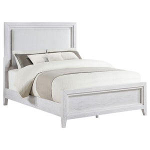 Emory Queen Upholstered Panel Bed Distressed White